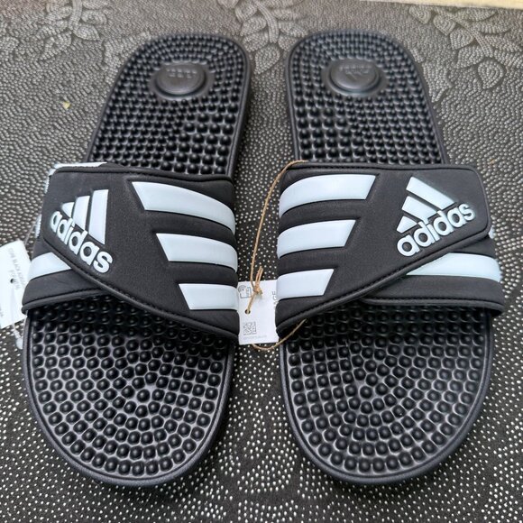 Adidas Mens Adissage Slides US 11 Black & White Massage Footbed Comfort Sandals - Picture 1 of 6